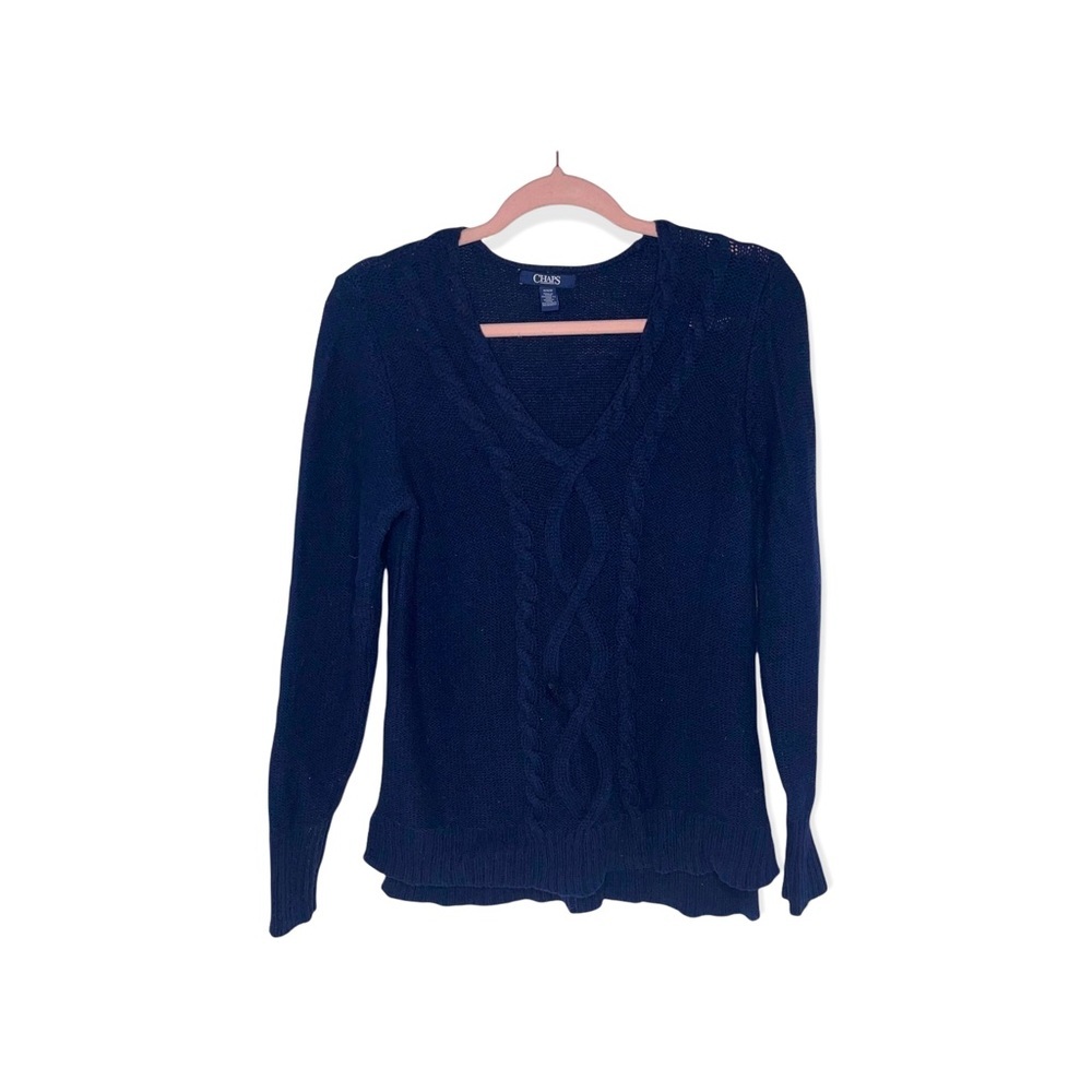 CHAPS Navy Blue V-Neck Cable Knit Sweater M